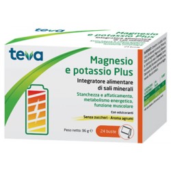Teva Magnesio Potassio Plus integratore di sali minerali senza zucchero 24 bustine aroma agrumi