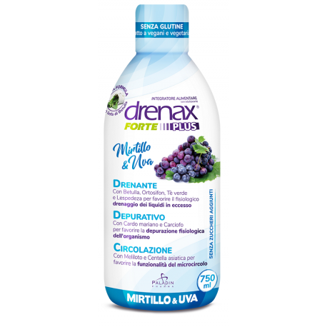 Drenax Forte Plus Originale con mirtillo e uva integratore liquido drenante 750 ml