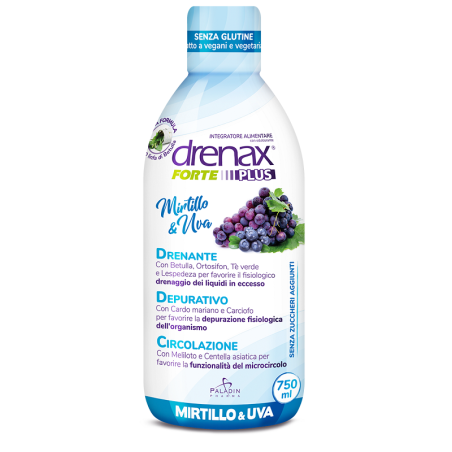 Drenax Forte Plus Originale con mirtillo e uva integratore liquido drenante 750 ml Drenax Forte Plus Originale con mirtillo e uva integratore liquido drenante 750 ml