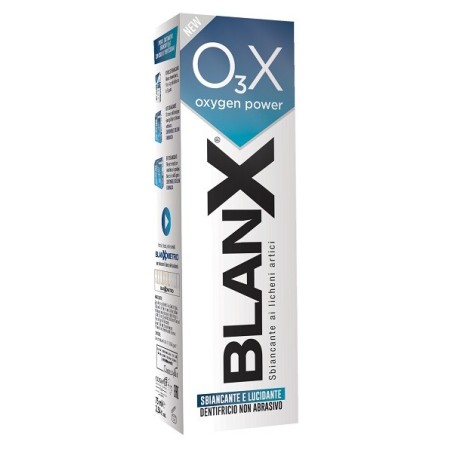 Blanx O3X Dentifricio sbiancante e lucidante con perlite e licheni artici naturali 75 ml Blanx O3X Dentifricio sbiancante e lucidante con perlite e licheni artici naturali 75 ml