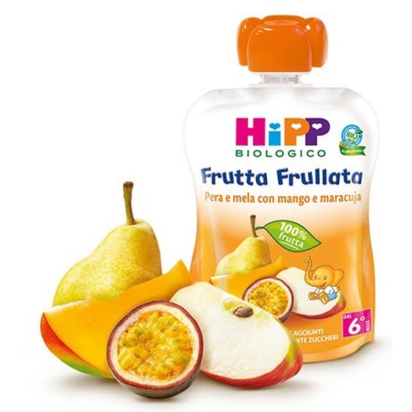 Hipp Bio Frutta Frullata Pera e mela con mango e maracuja snack per bambini 90 g Hipp Bio Frutta Frullata Pera e mela con mango e maracuja snack per bambini 90 g