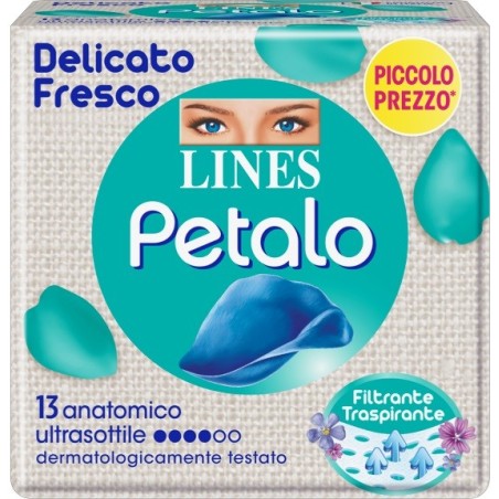 Lines Petalo Blu Assorbente Anatomico ultrasottile delicato e fresco 13 pezzi Lines Petalo Blu Assorbente Anatomico ultrasottile delicato e fresco 13 pezzi