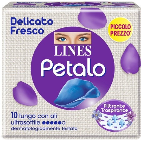 Lines Petalo Blu Lungo con ali ultrasottile filtrante traspirante 10 pezzi Lines Petalo Blu Lungo con ali ultrasottile filtrante traspirante 10 pezzi