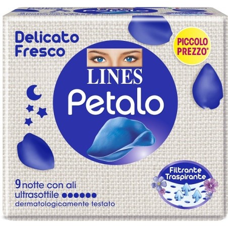 Lines Petalo Blu Notte con ali ultrasottile liscio e traspirante 9 pezzi Lines Petalo Blu Notte con ali ultrasottile liscio e traspirante 9 pezzi