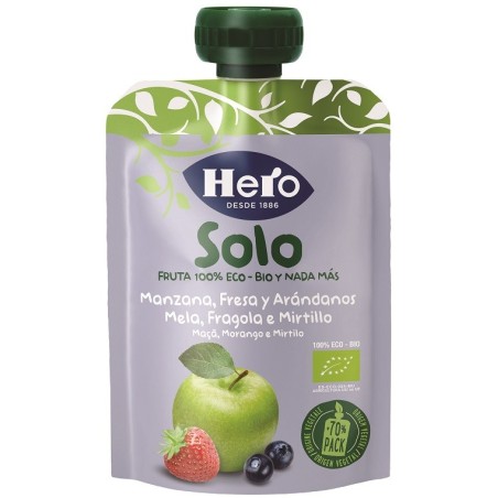 Hero Solo Frutta frullata Mela, Fragola e Mirtillo 100% eco-bio 100 g Hero Solo Frutta frullata Mela, Fragola e Mirtillo 100% eco-bio 100 g