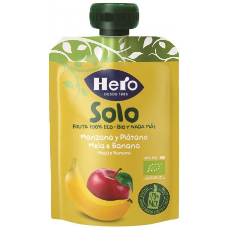 Hero Solo Frutta frullata 100% Mela e Banana merenda richiudibile 100 g