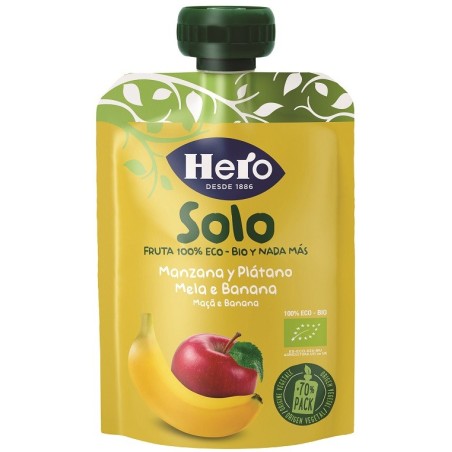 Hero Solo Frutta frullata 100% Mela e Banana merenda richiudibile 100 g Hero Solo Frutta frullata 100% Mela e Banana merenda richiudibile 100 g