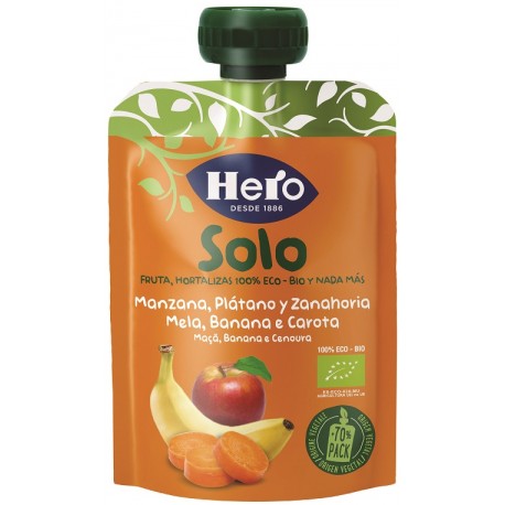 Hero Solo Frutta frullata 100% Mela, Banana e Carota confezione richiudibile 100 g