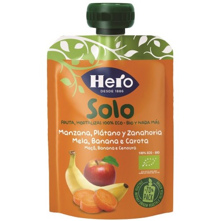 Hero Solo Frutta frullata 100% Mela, Banana e Carota confezione richiudibile 100 g Hero Solo Frutta frullata 100% Mela, Banana e Carota confezione richiudibile 100 g