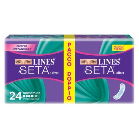 Lines Seta Ultra Assorbente Anatomico effetto Instant Dry 24 pezzi Lines Seta Ultra Assorbente Anatomico effetto Instant Dry 24 pezzi