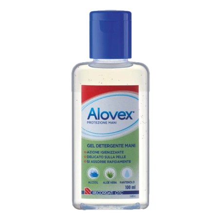 Alovex Protezione mani gel detergente alcolico formato viaggio 100 ml Alovex Protezione mani gel detergente alcolico formato viaggio 100 ml