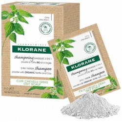 Klorane Shampoo maschera lavante polvere 2 in 1 all'ortica e argilla per capelli grassi 8 bustine