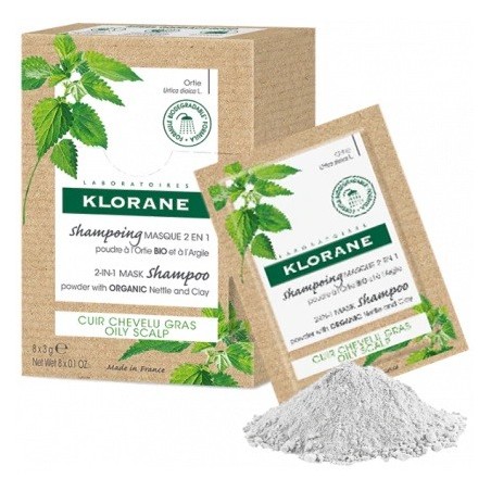 Klorane Shampoo maschera lavante polvere 2 in 1 all'ortica e argilla per capelli grassi 8 bustine Klorane Shampoo maschera lavante polvere 2 in 1 all'ortica e argilla per capelli grassi 8 bustine
