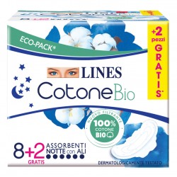 Lines Cotone Bio Assorbenti Notte Ultra con ali in cotone biologico 10 pezzi