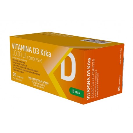 Krka Vitamina D3 Krka 1000 UI integratore per ossa e sistema immunitario 90 compresse