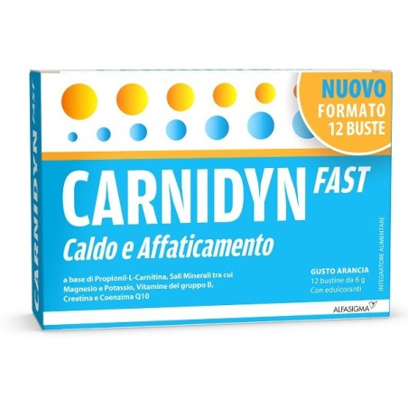 Alfasigma Carnidyn Fast Caldo e Affaticamento integratore remineralizzante gusto arancia 12 bustine Alfasigma Carnidyn Fast Caldo e Affaticamento integratore remineralizzante gusto arancia 12 bustine