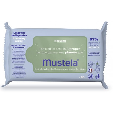 Mustela Salviette Detergenti Profumate all'Avocado per Viso, Mani e Zona pannolino 60 pezzi