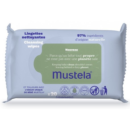 Mustela Salviette Detergenti Profumate all'Avocado per Viso, Mani e Zona pannolino 20 pezzi