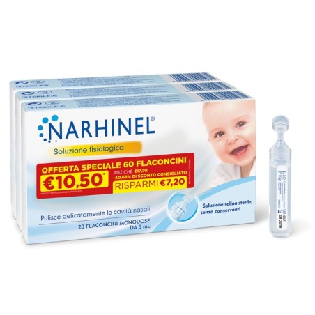 Narhinel Soluzione Fisiologica per Igiene Nasale 60 flaconcini monodose Narhinel Soluzione Fisiologica per Igiene Nasale 60 flaconcini monodose