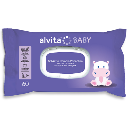 Alvita Baby Salviette Pure Water per cambio pannolino dei bambini 60 pezzi Alvita Baby Salviette Pure Water per cambio pannolino dei bambini 60 pezzi