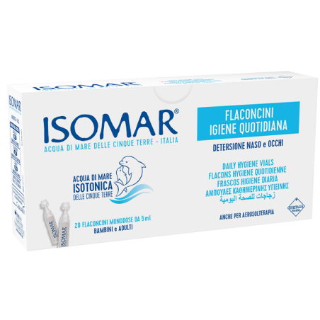 Isomar Soluzione Isotonica con acqua di mare per igiene quotidiana di naso e occhi 20 flaconcini Isomar Soluzione Isotonica con acqua di mare per igiene quotidiana di naso e occhi 20 flaconcini