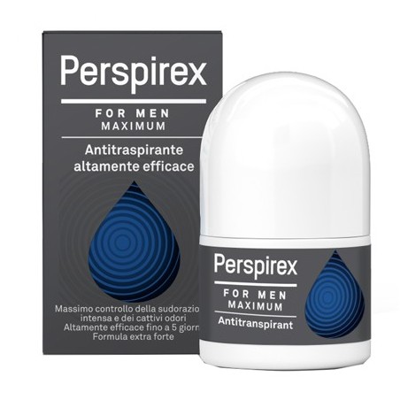 Perspirex For Men Maximum deodorante antitraspirante roll on Formula extra forte contro la sudorazione eccessiva 20 ml Perspirex For Men Maximum deodorante antitraspirante roll on Formula extra forte contro la sudorazione eccessiva 20 ml