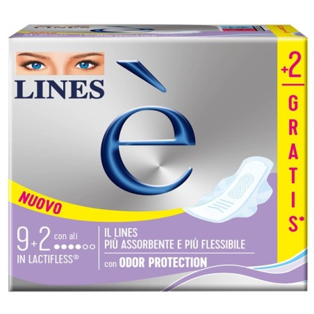 Lines è assorbente flessibile con ali e odor control 9 + 2 pezzi Lines è assorbente flessibile con ali e odor control 9 + 2 pezzi