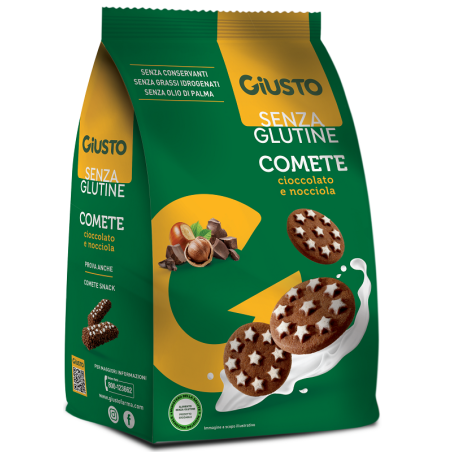 Giusto Comete Biscotti senza glutine cioccolato e nocciola 200 g Giusto Comete Biscotti senza glutine cioccolato e nocciola 200 g