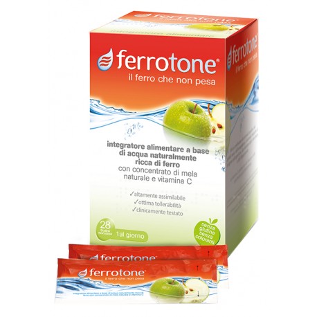 Ferrotone Apple integratore a base di acqua ricca di ferro 28 sacchetti da 25 ml