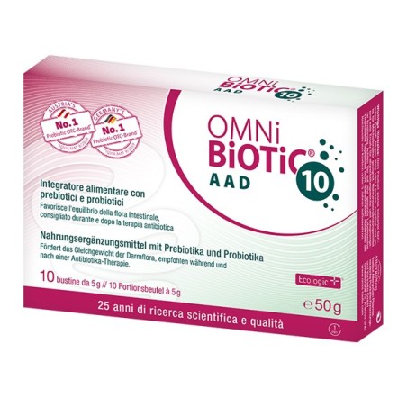 Omni Biotic 10 AAD integratore per equilibrio della flora intestinale dopo antibiotico 10 bustine Omni Biotic 10 AAD integratore per equilibrio della flora intestinale dopo antibiotico 10 bustine