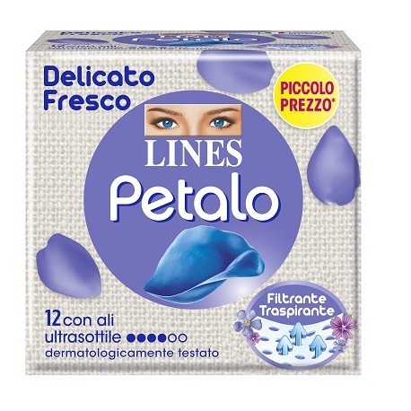 Lines Petalo Blu Assorbente con ali traspirante ultrasottile 12 pezzi