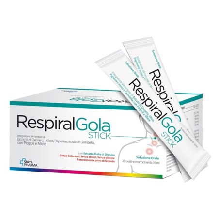 Respiral Gola integratore emolliente per mal di gola e voce 20 bustine 10 ml Respiral Gola integratore emolliente per mal di gola e voce 20 bustine 10 ml