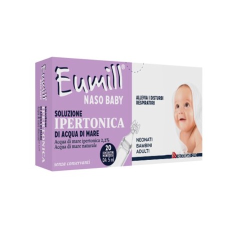 Eumill Naso Baby Soluzione Ipertonica per alleviare i disturbi respiratori dei bambini 20 contenitori monodose Eumill Naso Baby Soluzione Ipertonica per alleviare i disturbi respiratori dei bambini 20 contenitori monodose