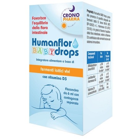 Crono Pharma Humanflor Baby Drops fermenti lattici vivi con vitamina D3 per bambini 6 ml Crono Pharma Humanflor Baby Drops fermenti lattici vivi con vitamina D3 per bambini 6 ml
