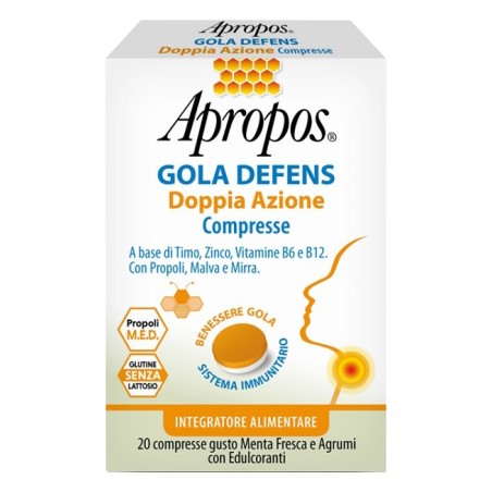 Apropos Gola Defens Doppia Azione per gola e difese 20 compresse gusto menta e agrumi Apropos Gola Defens Doppia Azione per gola e difese 20 compresse gusto menta e agrumi