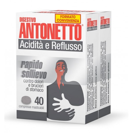 Digestivo Antonetto Acidità e Reflusso confezione doppia bipacco 40 + 40 compresse masticabili