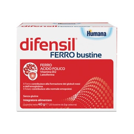 Humana Difensil Ferro integratore per stanchezza e affaticamento 20 bustine Humana Difensil Ferro integratore per stanchezza e affaticamento 20 bustine