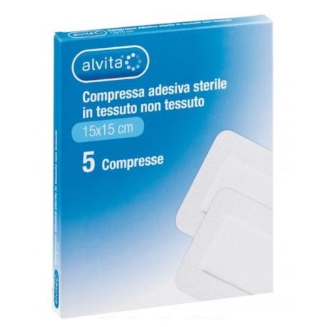 Alvita Garza adesiva in TNT per ferite postoperatorie o essudanti 5 pezzi 15 x 15 cm