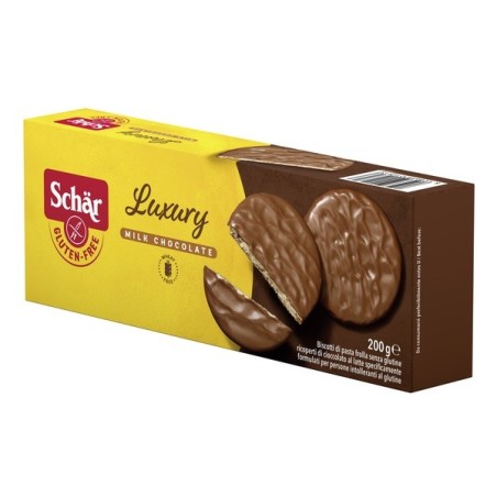 Dr. Schar Luxury Biscotti di pasta frolla ricoperti di cioccolato al latte 200 g Dr. Schar Luxury Biscotti di pasta frolla ricoperti di cioccolato al latte 200 g