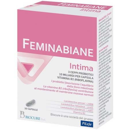Biocure Feminabiane Intima integratore per equilibrio di flora vaginale e intestinale 20 capsule Biocure Feminabiane Intima integratore per equilibrio di flora vaginale e intestinale 20 capsule