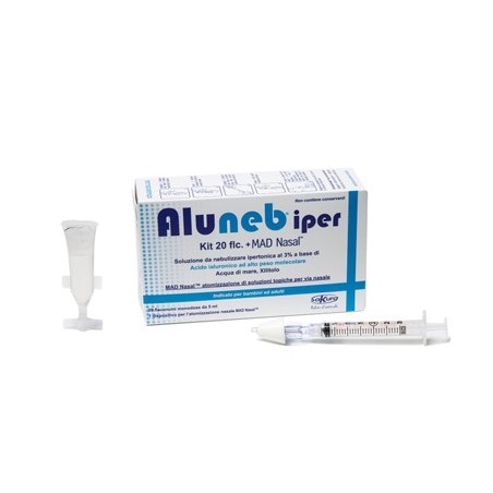 Aluneb Kit Soluzione Ipertonica 3% 20 flaconcini + Mad Nasal Atomizzatore Aluneb Kit Soluzione Ipertonica 3% 20 flaconcini + Mad Nasal Atomizzatore