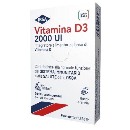 Ibsa Vitamina D3 2000 UI integratore ossa e sistema immunitario 30 film orodispersibili Ibsa Vitamina D3 2000 UI integratore ossa e sistema immunitario 30 film orodispersibili