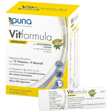 Guna Vitformula Immuno Integratore Multivitaminico e Multiminerale per difese immunitarie 30 stick da 2g Guna Vitformula Immuno Integratore Multivitaminico e Multiminerale per difese immunitarie 30 stick da 2g