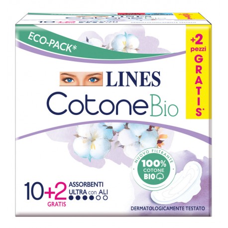 Lines Cotone Bio Assorbente ultra con ali in cotone biologico 12 pezzi