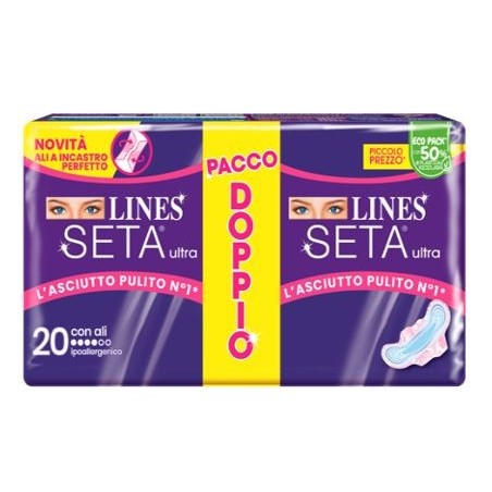 Lines Seta Ultra assorbenti con ali pacco doppio convenienza 20 pezzi Lines Seta Ultra assorbenti con ali pacco doppio convenienza 20 pezzi