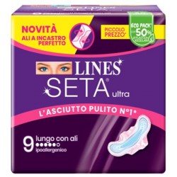 Lines Seta Ultra Assorbenti Lungo ipoallergenico con ali 9 pezzi