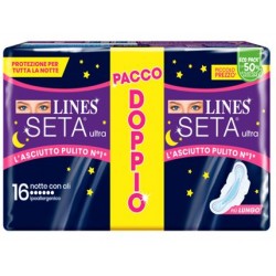 Lines Seta Ultra Assorbenti Notte ipoallergenici con ali 16 pezzi