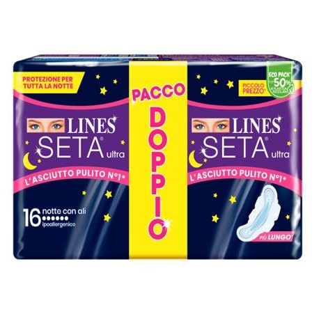 Lines Seta Ultra Assorbenti Notte ipoallergenici con ali 16 pezzi