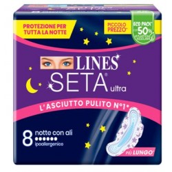 Lines Seta Ultra Assorbenti Notte ipoallergenici più lunghi 8 pezzi