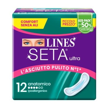 Lines Seta Ultra Assorbenti Anatomico ipoallergenico flusso medio 12 pezzi Lines Seta Ultra Assorbenti Anatomico ipoallergenico flusso medio 12 pezzi